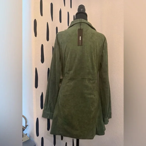 NWT - Fashion Nova “Working Hard” Suede Wrap Mini Dress – Green 💚 - Picture 5 of 7